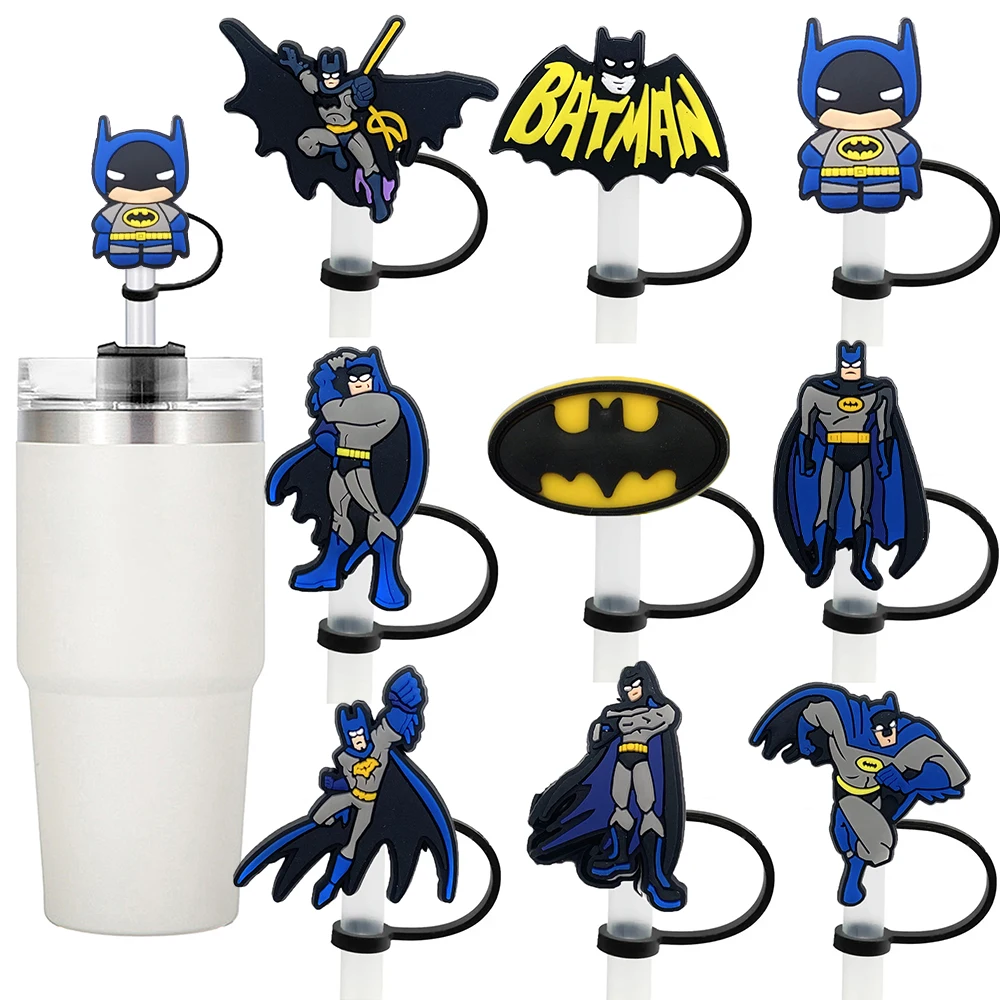 Heißes Spielzeug Batman Stroh Abdeckung Kappe Cartoon 10mm Getränk Stroh Plug wieder verwendbar spritzwasser geschützt Trinkbecher Stroh kappe Anhänger Zubehör