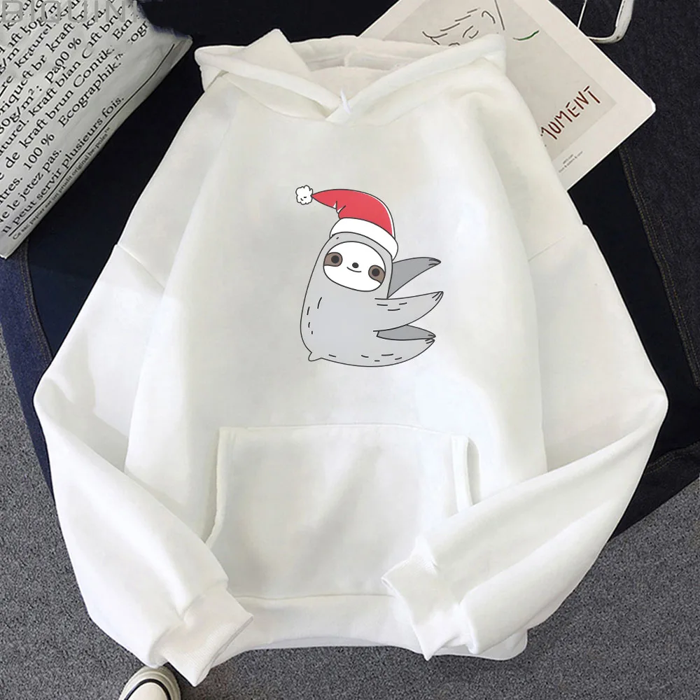 

Merry Christmas Kawaii Sloth Oversized Clothes Anime Graphic Hooded Manga Cartoon Hoodies for Women Men Pullover Harajuku Tops