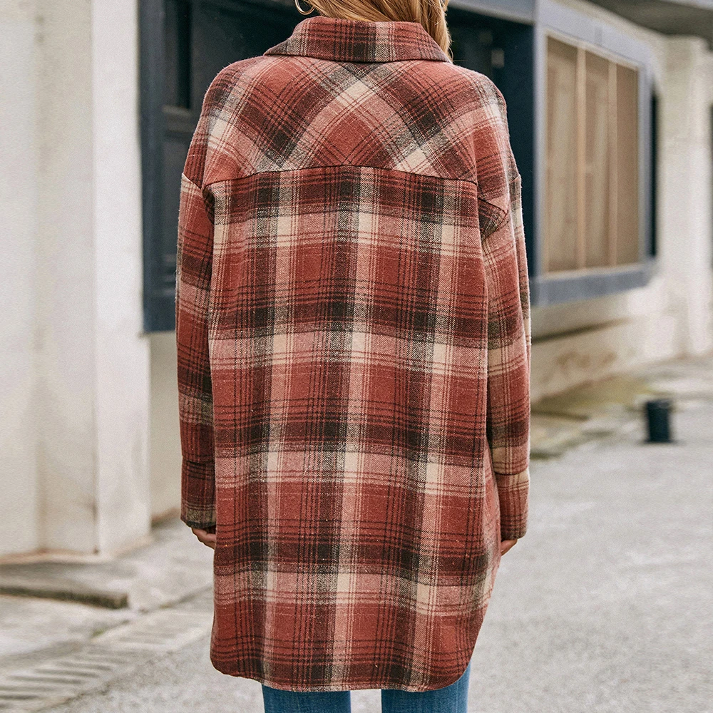 Chemise à Carreaux en Cachemire de Longueur Moyenne, Veste Décontractée Polyvalente, Douce et Confortable