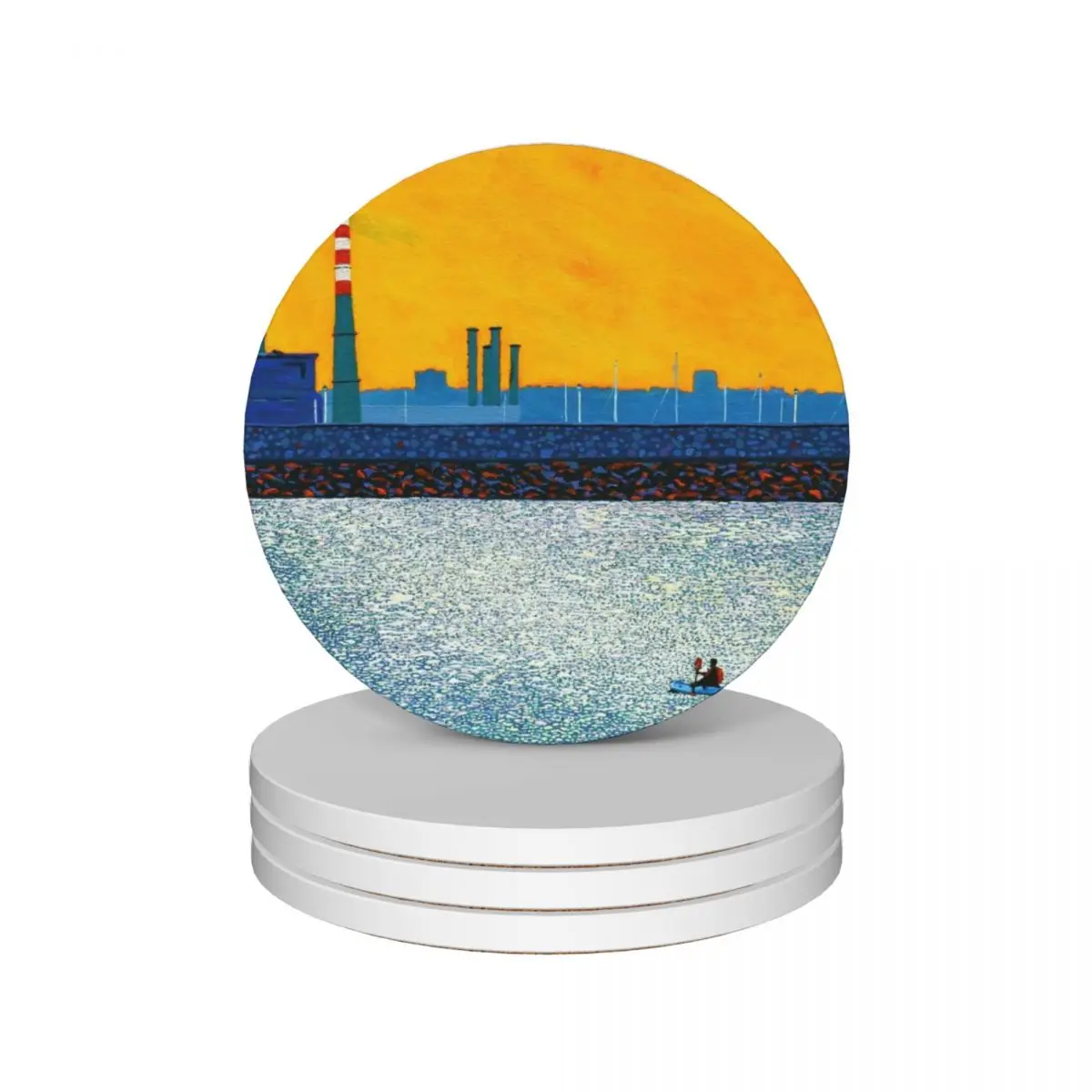 Poolbeg, Kayakers, Sunlight (Dublin, Ireland) Ceramic Coasters (Set of 4) cup pads cup set mug mat Coasters