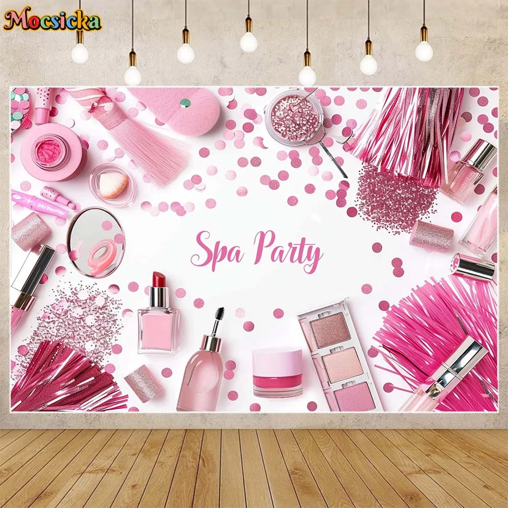 

Mocsicka Spa Party Backdrop Pink Cosmetics Make Up Girl 16th Birthday Party Decor Women Pajama Party Background Photoshoot Props