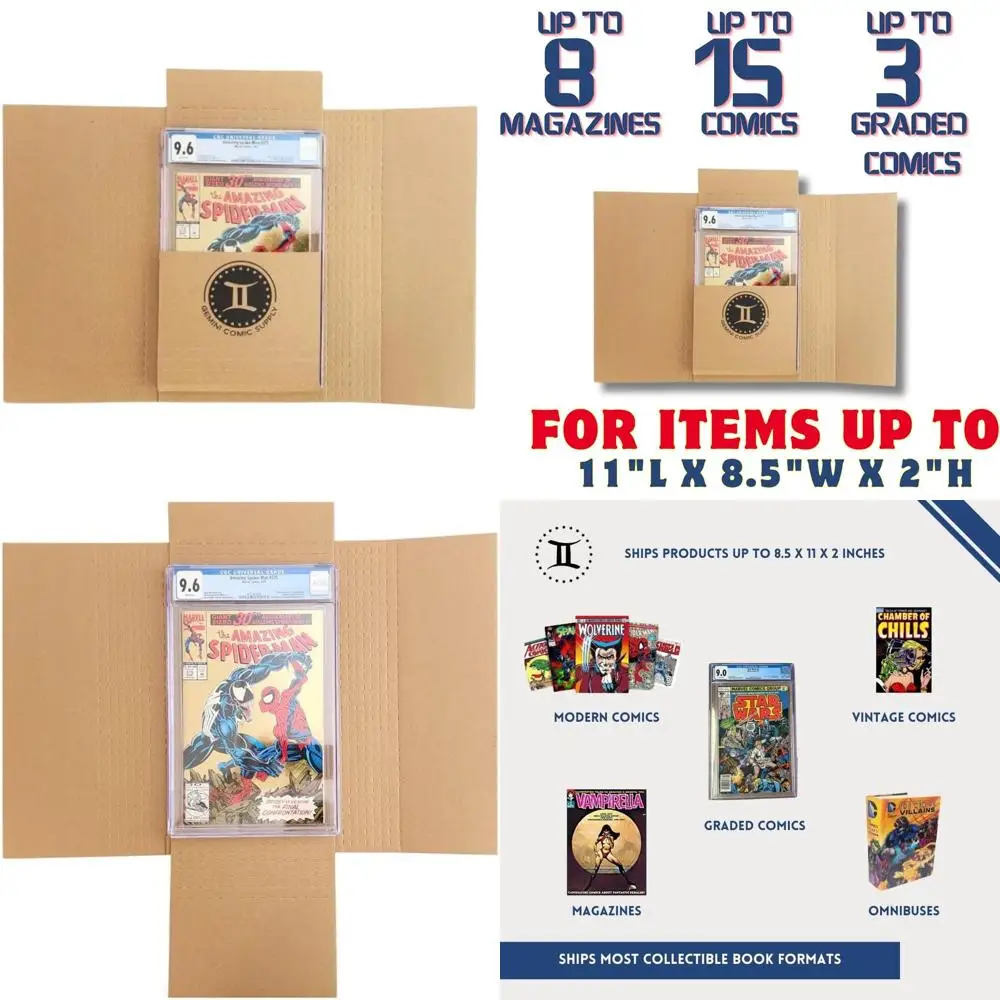 

Comic Shipping Boxes - 35 Pack | Holds 15 Comics, 3 Graded Slabs, 10 Toploader, 8 Magazines | Customizable Mailers for Comics, M