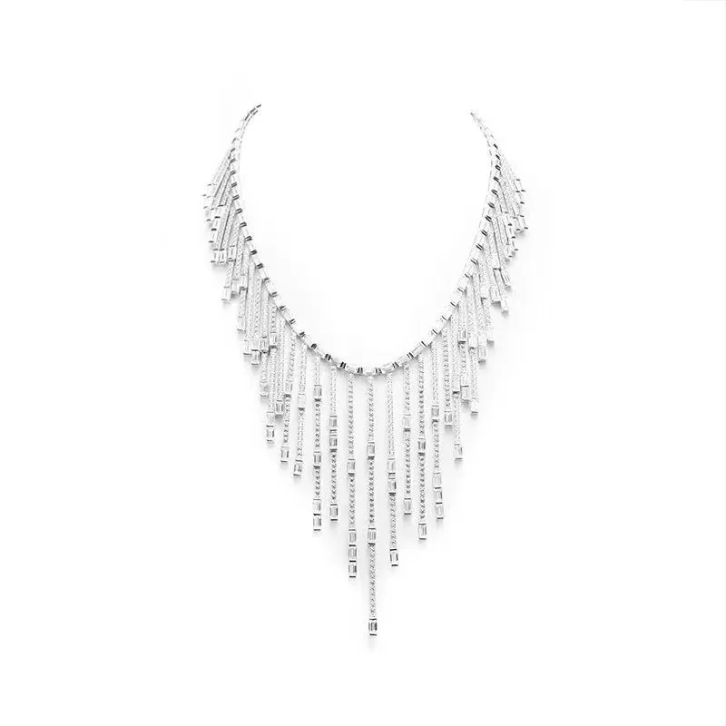 ZOCA 925 Sterling Silver Sparkling Chain Tassel Clavicle Necklace CZ Plated Platinum Chain for Woman Fine Jewelry