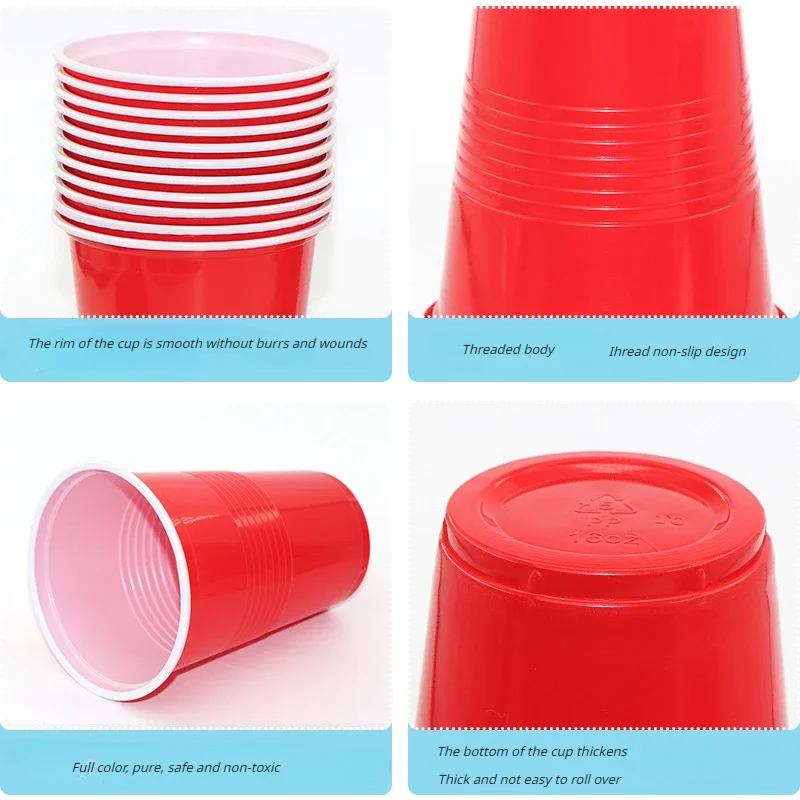 Disposable Plastic Cups in Red Drinking Beverage Party Recyclable Red Cups with Fill Lines for Drinks Birthday Wedding Christmas