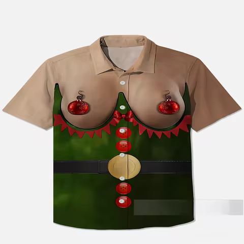 2025 Men's Ugly Christmas Funny Clothing Printed Short Sleeve Shirt Christmas Party Family