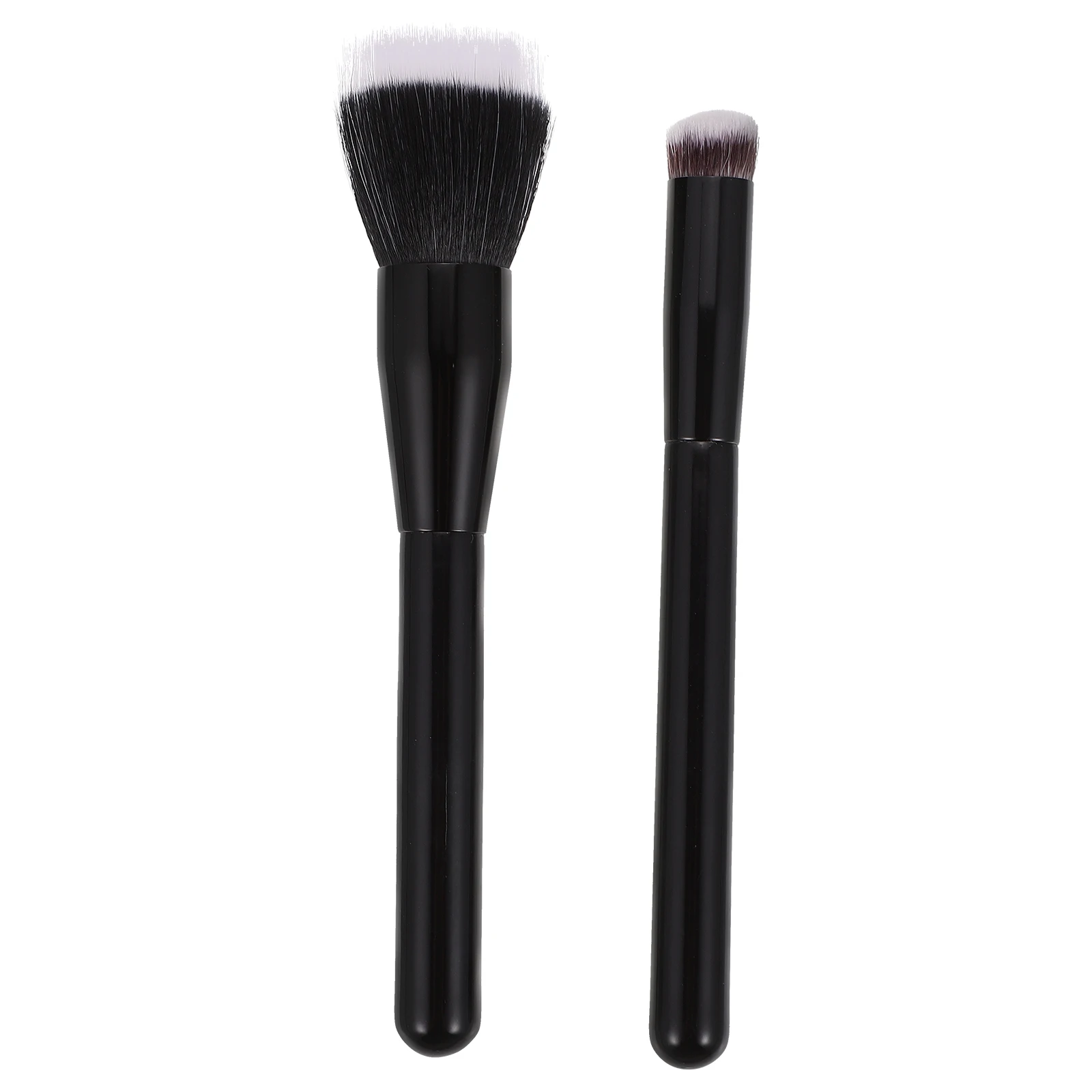 

2 pcs Brush Double-layer Fiber Flat-head Light Black Wooden Handle Artificial Stippling Artificial Fiber Stippling Brush Makeup