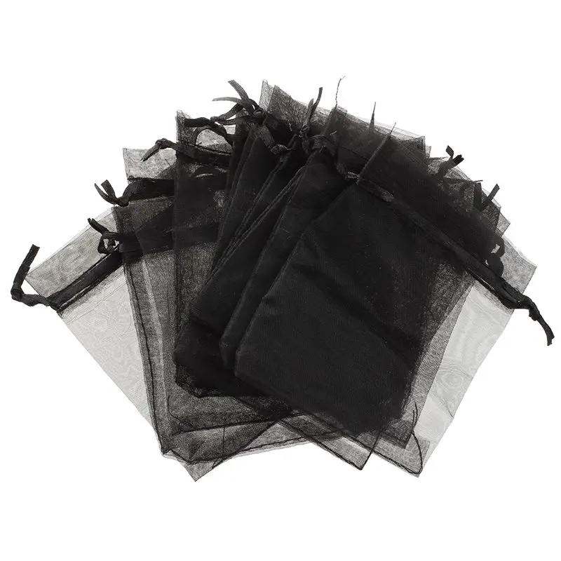 

100 Black Organza Wedding Favour Bags Jewellery Pouches 9Cm X 12Cm