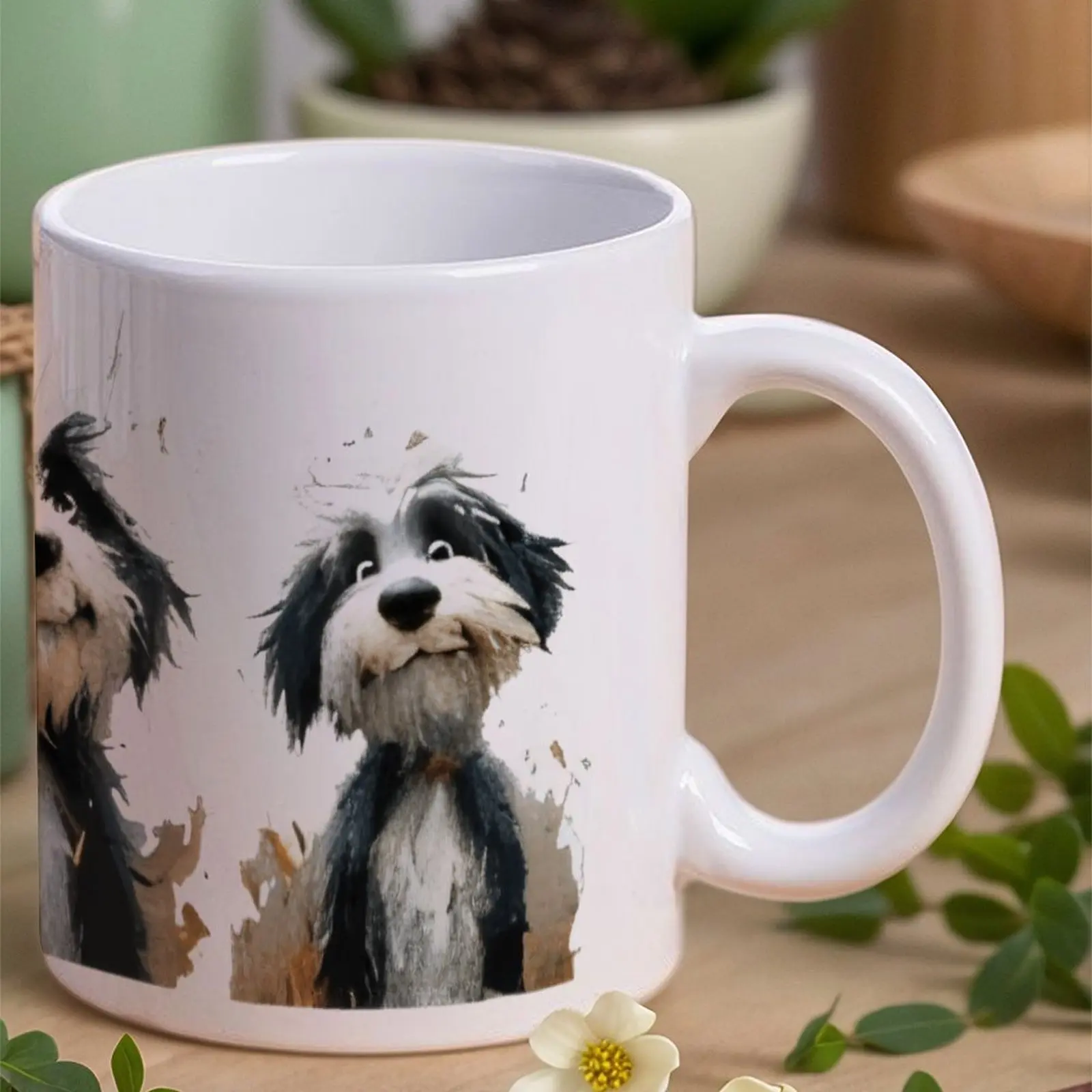 

Three Black And White Dogs Are Shown In Three Different Poses Coffee Cups Ceramic, 330ml Cute Kitchenware for Outdoor Activities