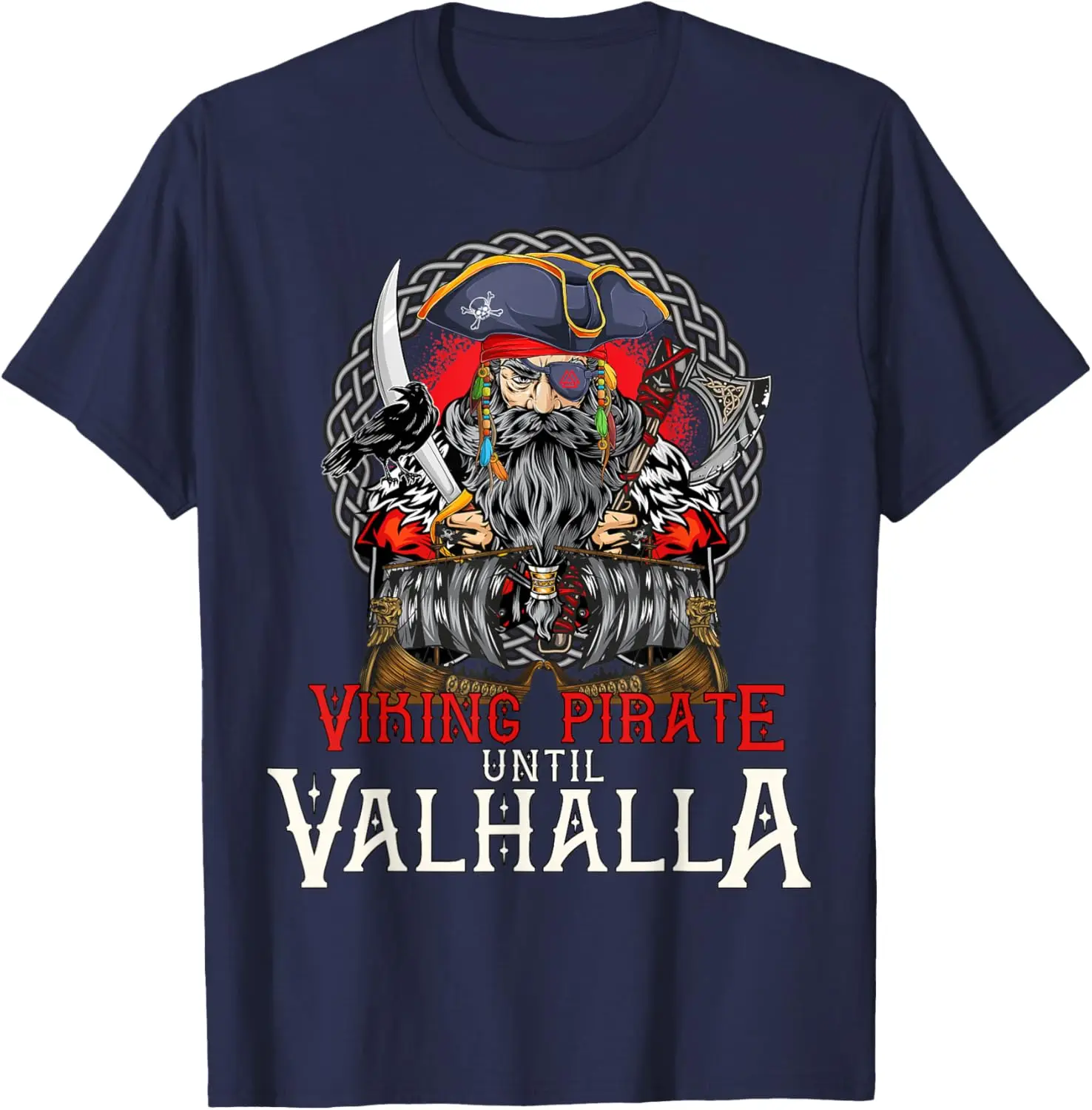 Nordic Warrior Pirate Until Valhalla Caribbean Pirate T-Shirt 100% Cotton O-Neck Short Sleeve Summer Casual Mens T-shirt