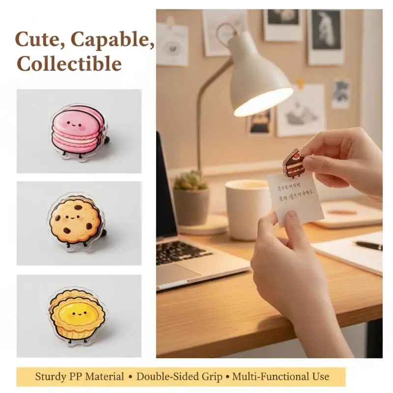 6Pcs/Set Kawaii Cartoon Dessert Acrylic Double-sided Paper Clips Cute Food Pattern Journal Decor Clips Office Stationery