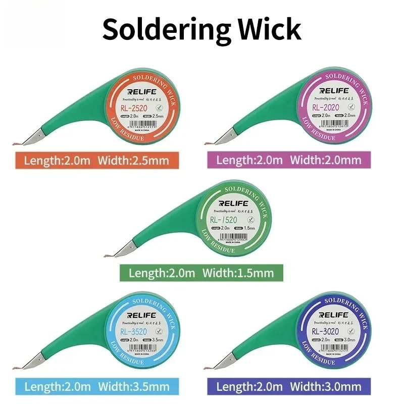 

Фитильная проволока Relife для ремонта сварки BGA 1,5 мм, 2 мм, 2,5 мм, 3 мм, 3,5 мм, ширина 2 м, длина, распайка оплетки, инструменты для удаления припоя сварки