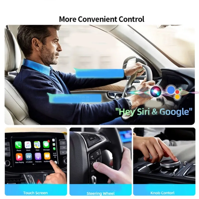 A02Q-Plug& Play 4-In-1 Mini Wireless Carplay& Android Auto Adapter Converter, 5.8Ghz Stable Wireless Connectivity