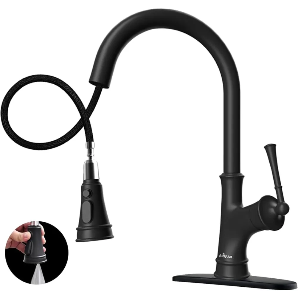 

Single Hole Wall Tap Matte Black Kitchen Faucet With Pull Down Sink Kit Kichen Acceesories Water Mixer Fixture Home Improvement