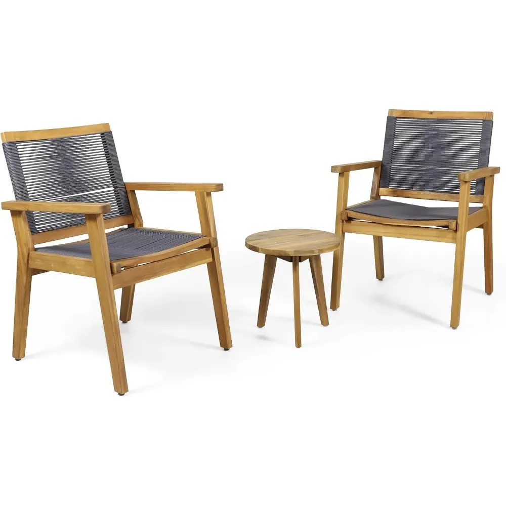 

Tracy Outdoor 3 Piece Acacia Wood Chat Set, Teak, Natural, and Dark Gray