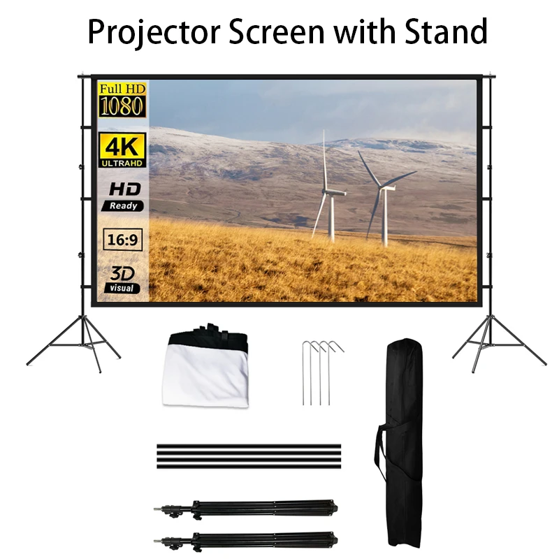 Projector Screen with Stand 100/120in Portable Projection Screen 16:9 4K HD Rear Front Projections Movies Screen with Carry Bag