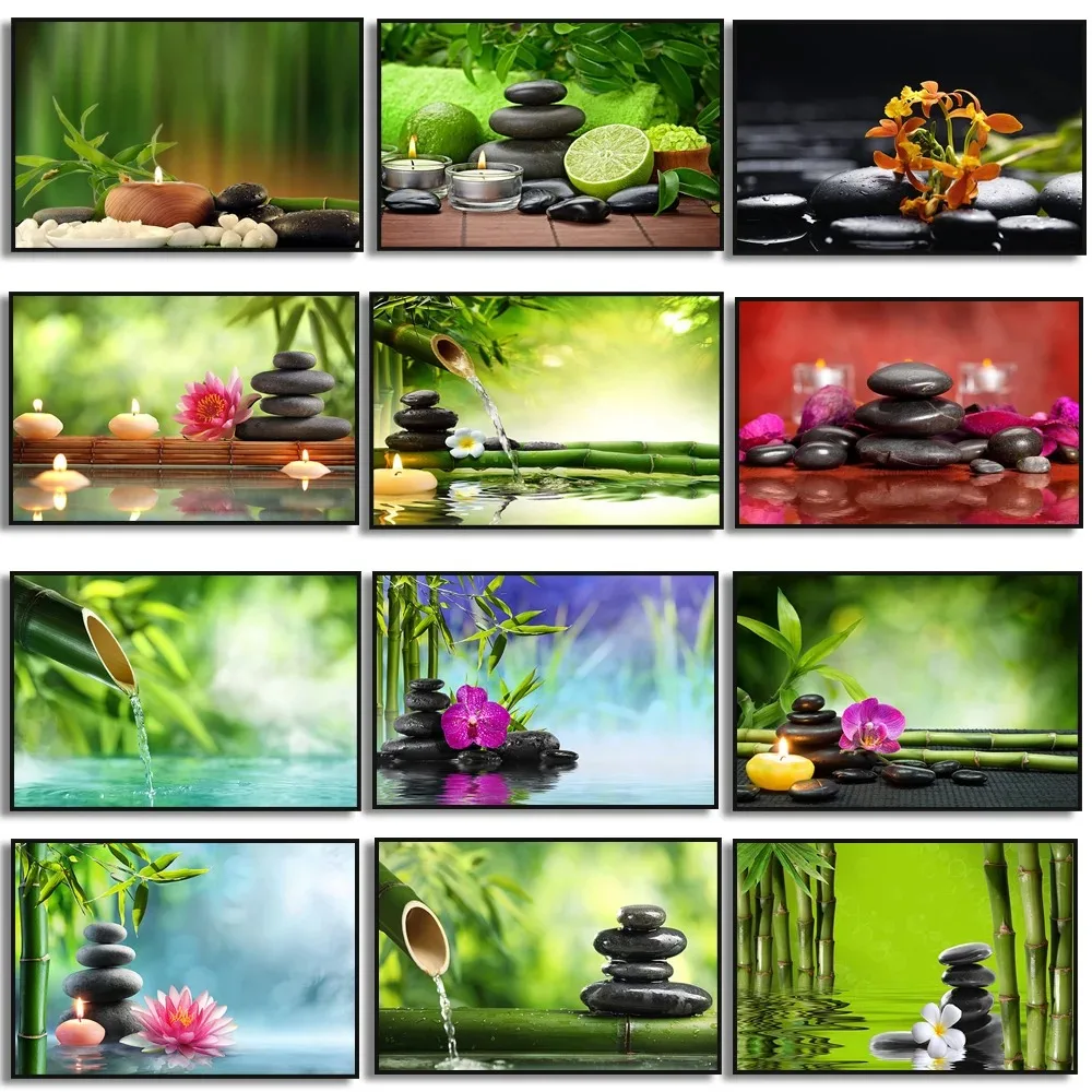 Zen Spa Still Life Water Stone Bamboo Canvas Painting Wall Art Pictures Buddhism Posters Print Living Room Bedroom Decor Cuad