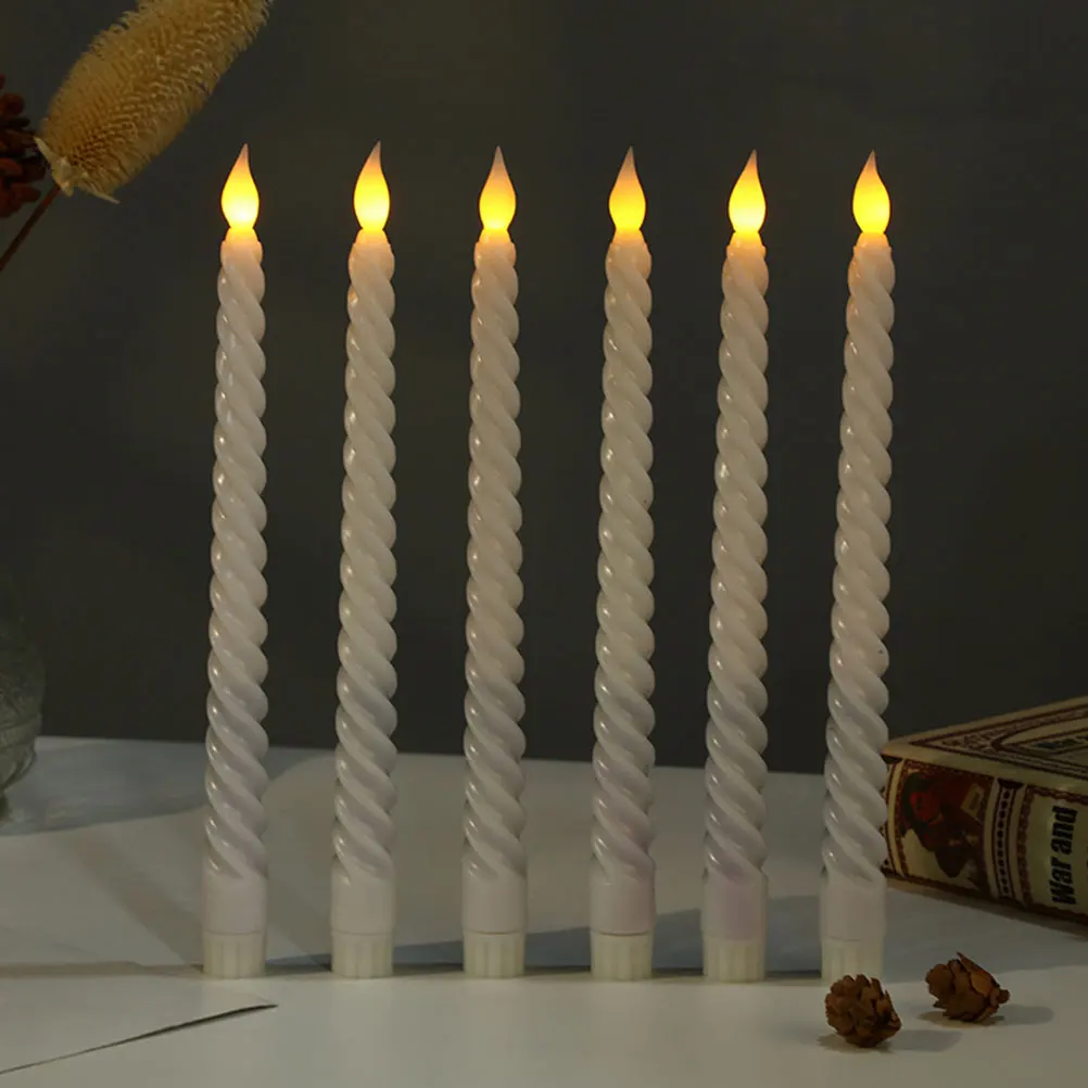 

6pcs Spiral Taper Candles Powered LED Flameless Realistic Design Safe Clean Decor Romantic Wedding Party Home