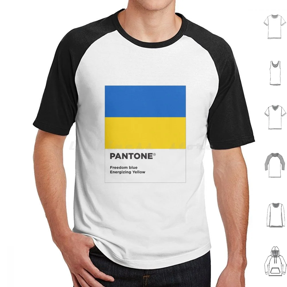 Pantone Blue Energizing Yellow Flag Ukrainian T Shirt Big Size 100% Cotton Pantone Blue Energizing Yellow Inspiration Bicolor