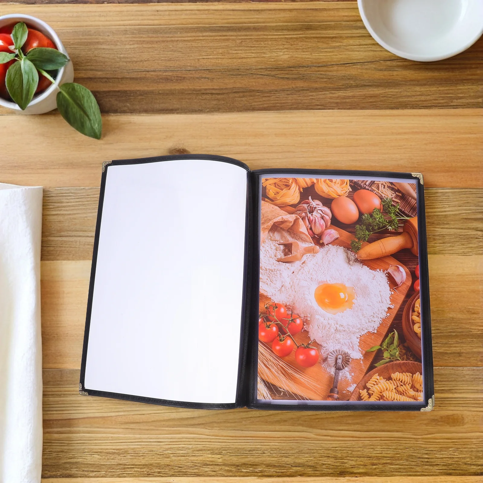 

Transparent A4 Menu Covers Restaurant Durable PVC Menu Protectors Elegant Leatherette Trim with Gold Metal Corners for Cafe Bar