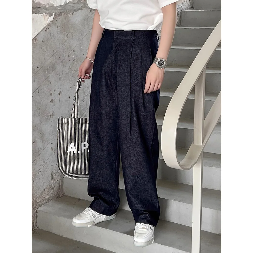 Cotton Jeans Men Japanese Korean Streetwear Fashion Loose Casual Vintage Wide Leg Denim Suit Pants Trousers for Man