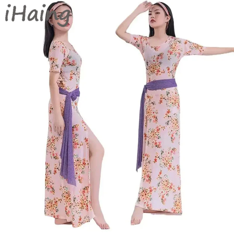 Adult belly dance split one piece training dress women elegant clothing Korean lesson suit stage performance group uniform