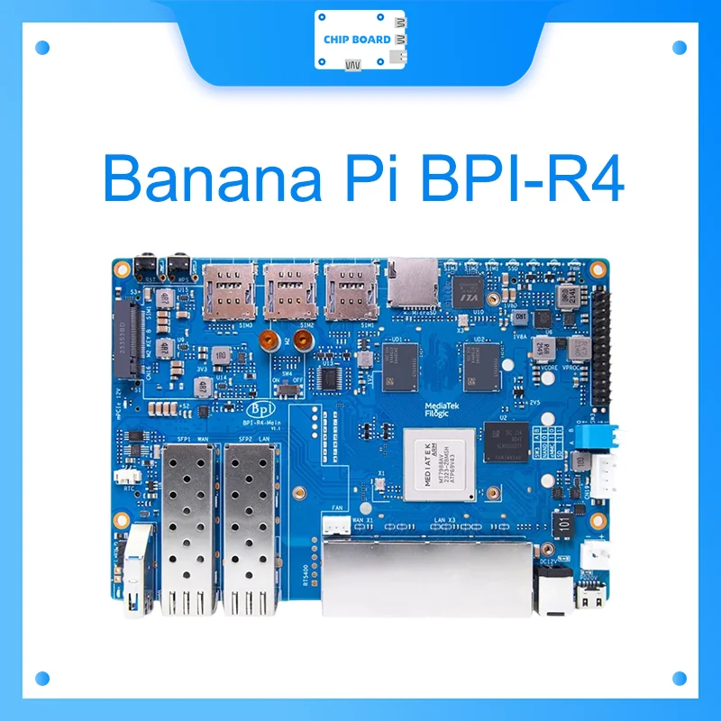 Banana Pi BPI-R4 MediaTek MT7988A Quad-core Arm Corex-A73 4GB DDR4 8GB eMMC Openwrt Router Board  supporting 2 SFPs