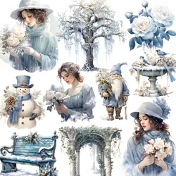 20Pcs/Pack Winter Blue Garden Sticker DIY Craft Scrapbooking Album Junk Journal Decorative Stickers