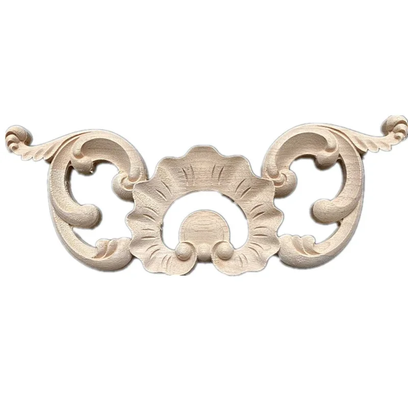1PC 30cm Wooden Decorative Figurine Wood Carved Decal Strip Corner Applique Frame Door Wall Furniture Hollow Flower Ornament