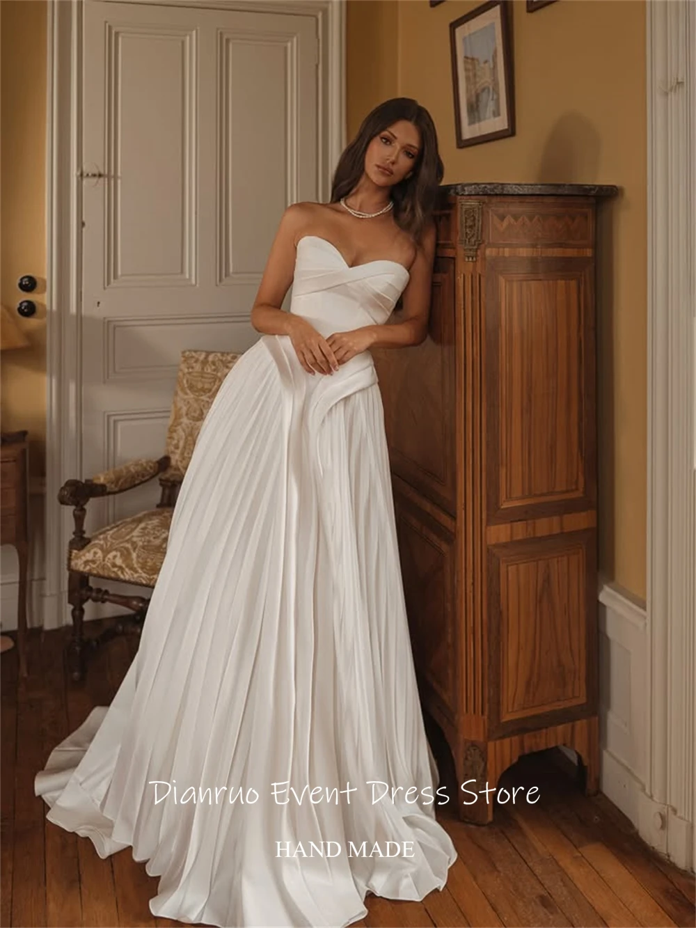 Dianruo lieverd geplooide trouwjurk vloerlengte mouwloos vestido de noiva mouwloos a-lijn avondjurken op maat