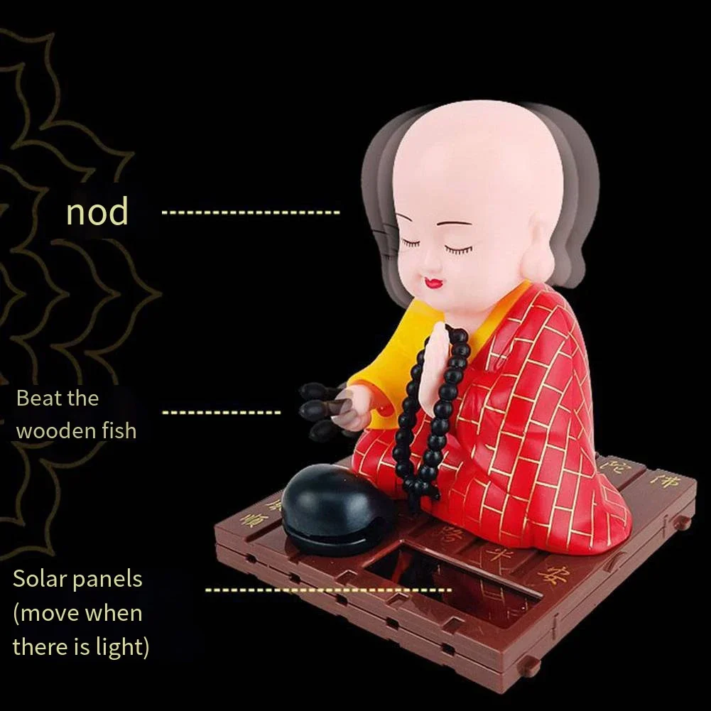 1pcs Solar Powered Bobble Shaking Head Monk Ornaments Buddhist Monk Figurines Statues Car Home Office Decorations - Image 6