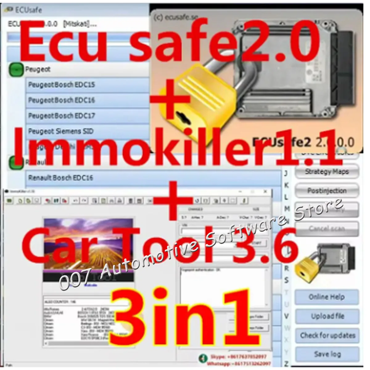 2025hot ECUsafe 2.0 Car Tool Clear Airbag Immo off IMMO Killer V1.1 IMMO Universal Decoding V3.2 Winols 4.7 ECM Titanium 1.61