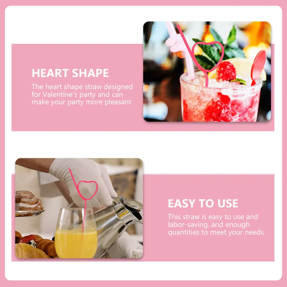 

25Pcs Heart Shape Straw Durable Plastic Valentines Day Straws Party Supply Drinking Straw Creative Heart Shape Straws