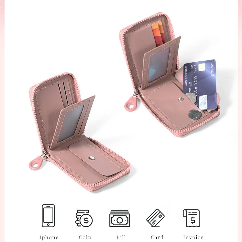 Carteira de couro com zíper couro pu pequena bolsa de moedas carteira feminina compacta multi slot titular do cartão para viagens estudantes presente