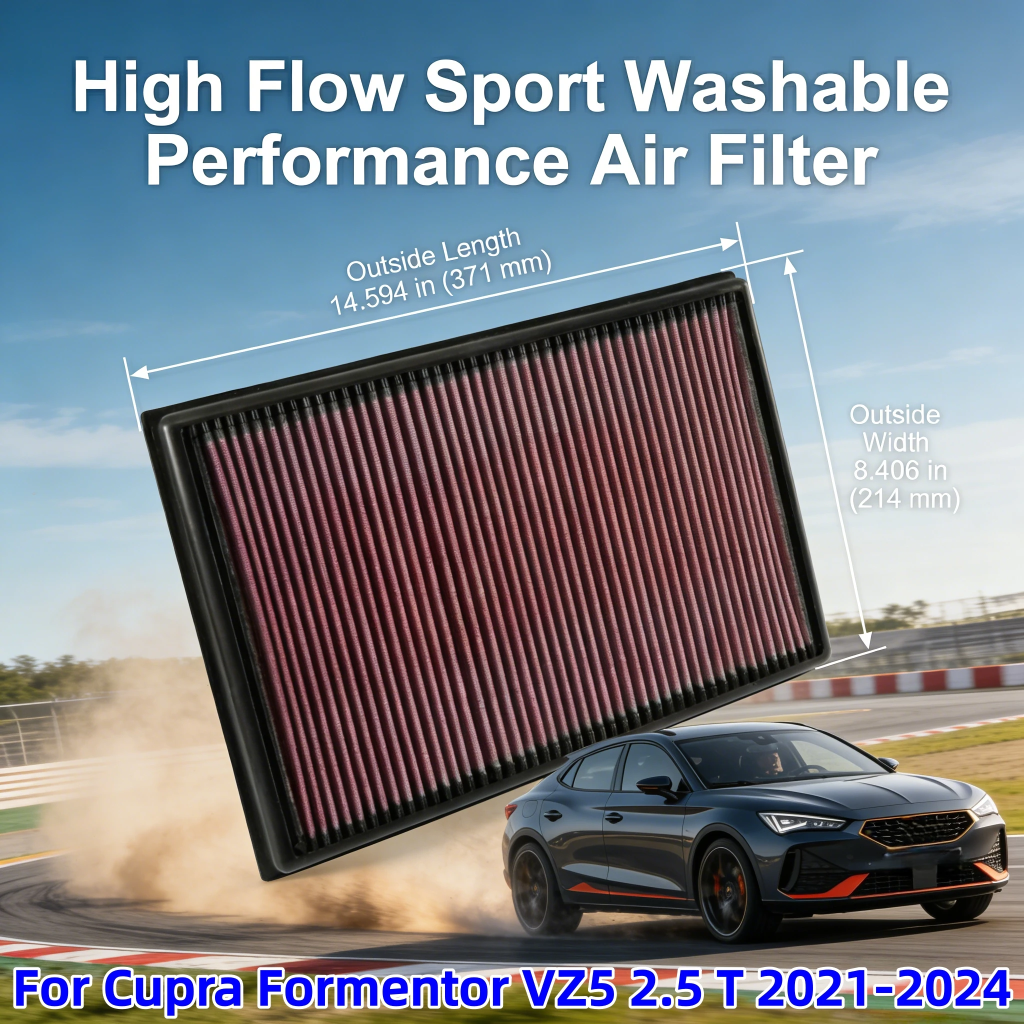 

For Cupra Formentor VZ5 2.5 TFSI L5 2021-2024 High Flow Sport Washable Performance Air Filter Replacement 33-3036 OEM:3Q0129620