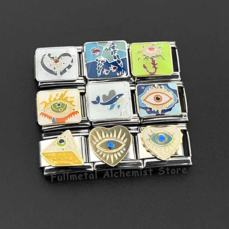 Charm Italian Stainless Steel Bracelet 9mm Module Splicing Color Fashionable Retro Pattern White Blue Jewelry Custom Parts