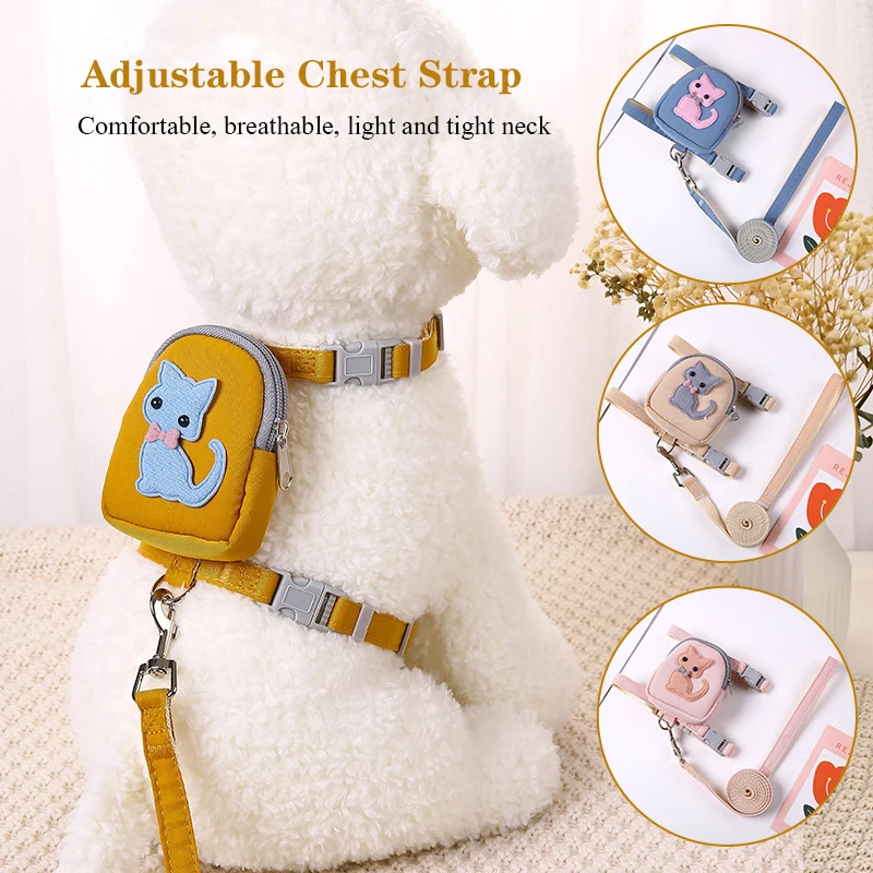 Pet backpack teddy bear leash cat dog chest strap dog chain walking dog rope coin purse walking cat rope