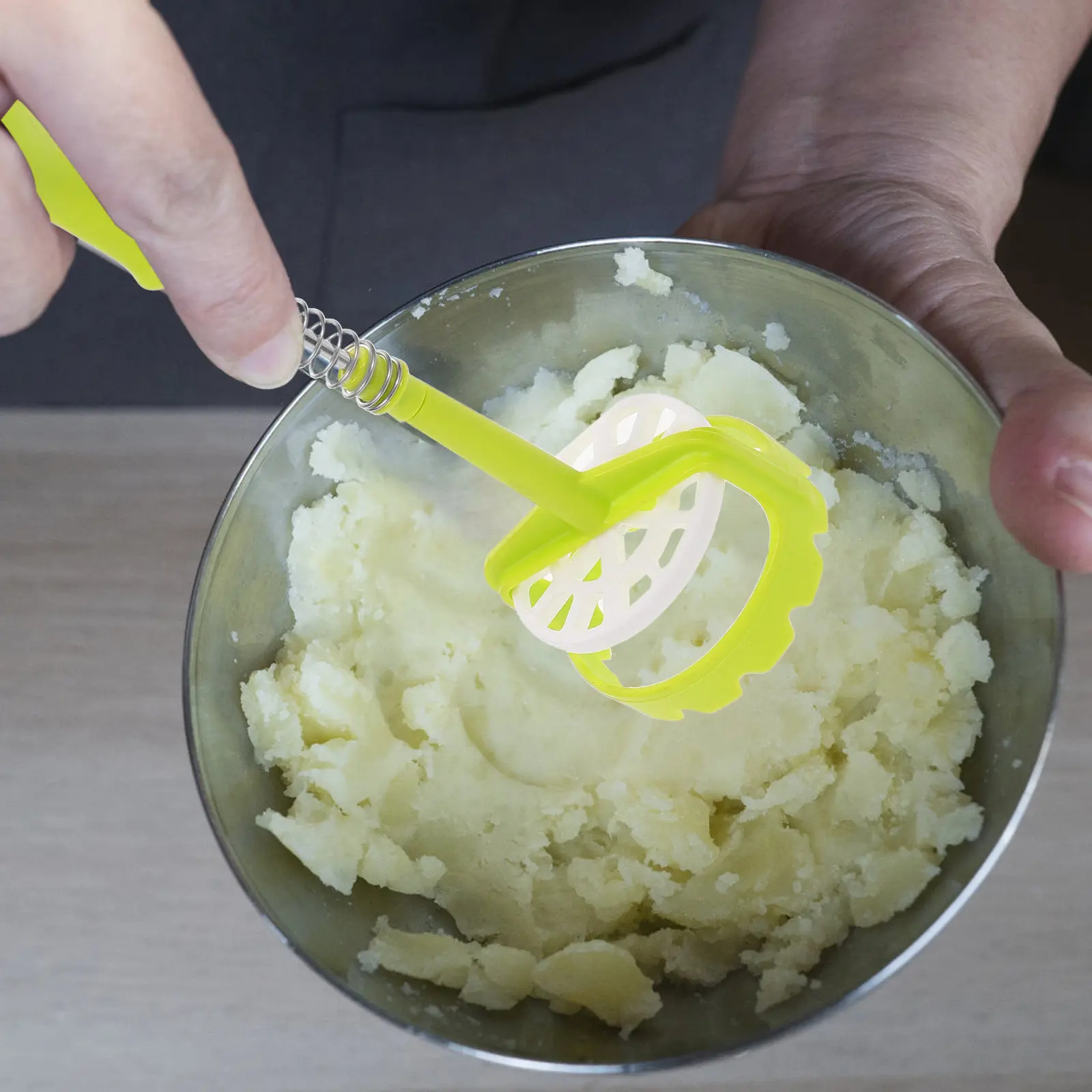 Potato Masher Heavy Duty Spring Push Non Slip Ergonomic Kitchen Tool for Potatoes Carrots Turnips Baby Food