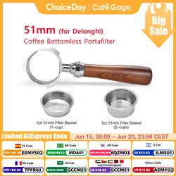 Coffee Bottomless Portafilter For Delonghi Dedica ec680 ec685 Solid Wood Handle 51MM Replacement Filter Basket Coffee Tools