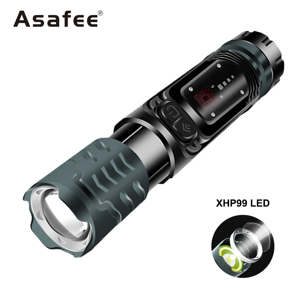 Asafee 2000LM Tactical Flashlight XHP99 Power LED Flashlight IPX5 Torch Rechargeable Lantern Waterproof Linterna Camping