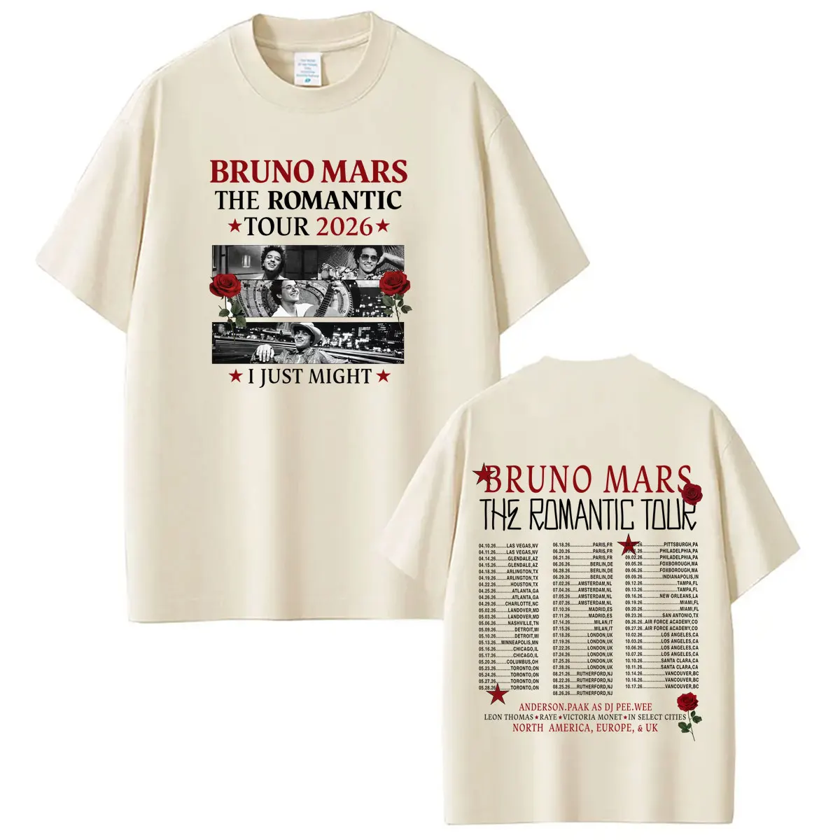 Bruno Mars The Romantic Tour 2026 Print T-shirt Man Woman Fashion T-shirts Summer Cotton  Casual Oversized T-shirts Streetwear
