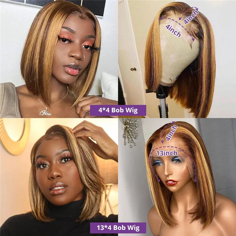 Highlight Bob Wig Human Hair Short Straight Lace Front Human Hair Wigs Bone Straight Tanie brazylijskie peruki na sprzedaż Wyprzedaż 180%