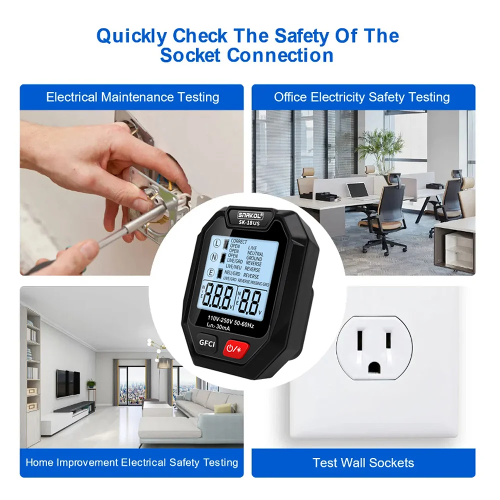 Imagem -06 - Snakol-tomada Digital Tomada Tester Tensão ac Detectar Teste Rcd Fase de Polaridade Verifique Circuit Checker Bicolor Backlight 30ma