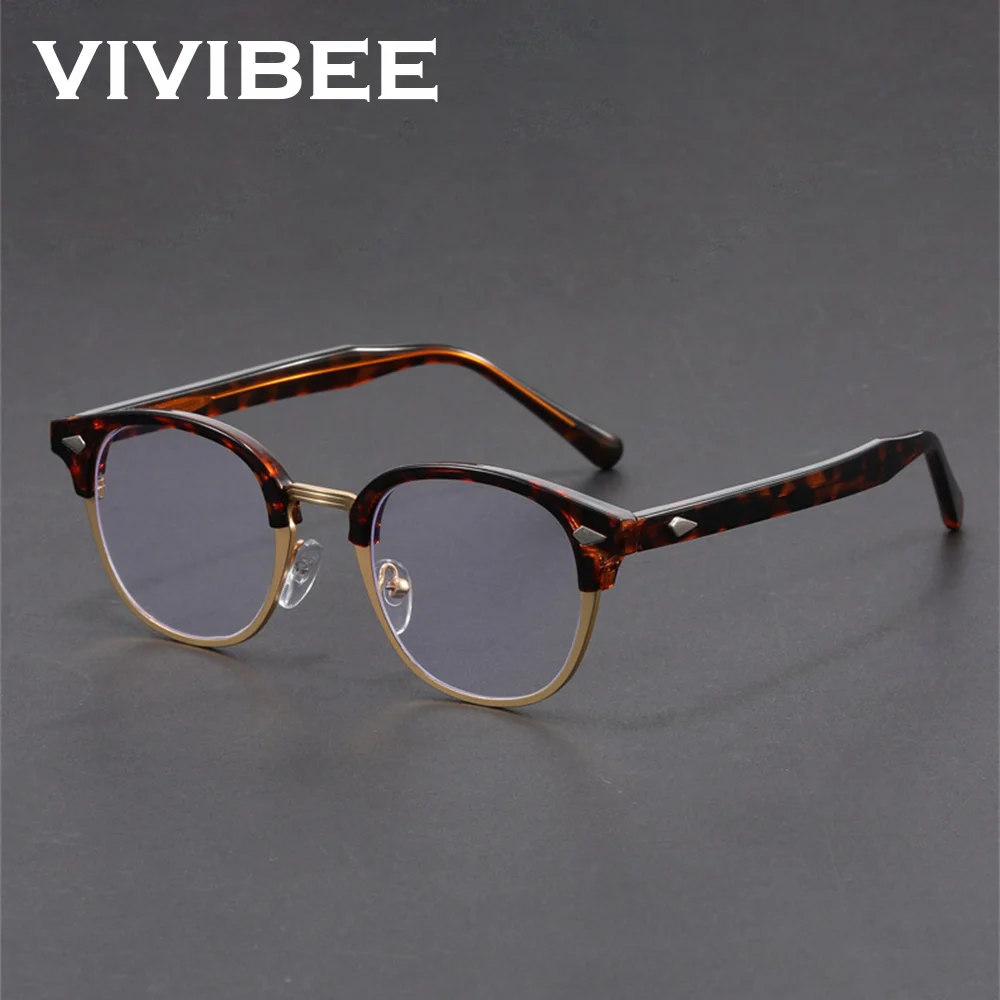 VIVIBEE Retro Semi-rimless Blue Light Blocking Glasses Men\'s Computer Anti Screen Filter Eyeglasses Gaming Women Square Eyewear