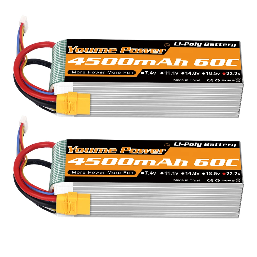YOUME POWER 6S 22,2 V 4500 mAh Lipo-Akku mit XT90-Anschluss 60C RC Lipo für RC Car Monster RC Hubschrauber RC Drohnen RC Boot