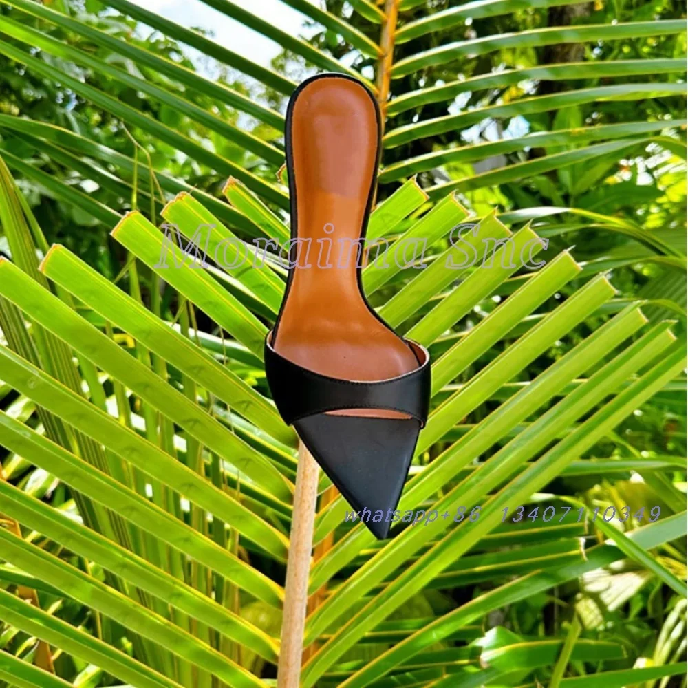 

Satin Pointed Toe Stiletto High Heel Slippers Sexy Fashion Women's Summer Dress Shoes Banquet Party Slides Black Solid 2024 New