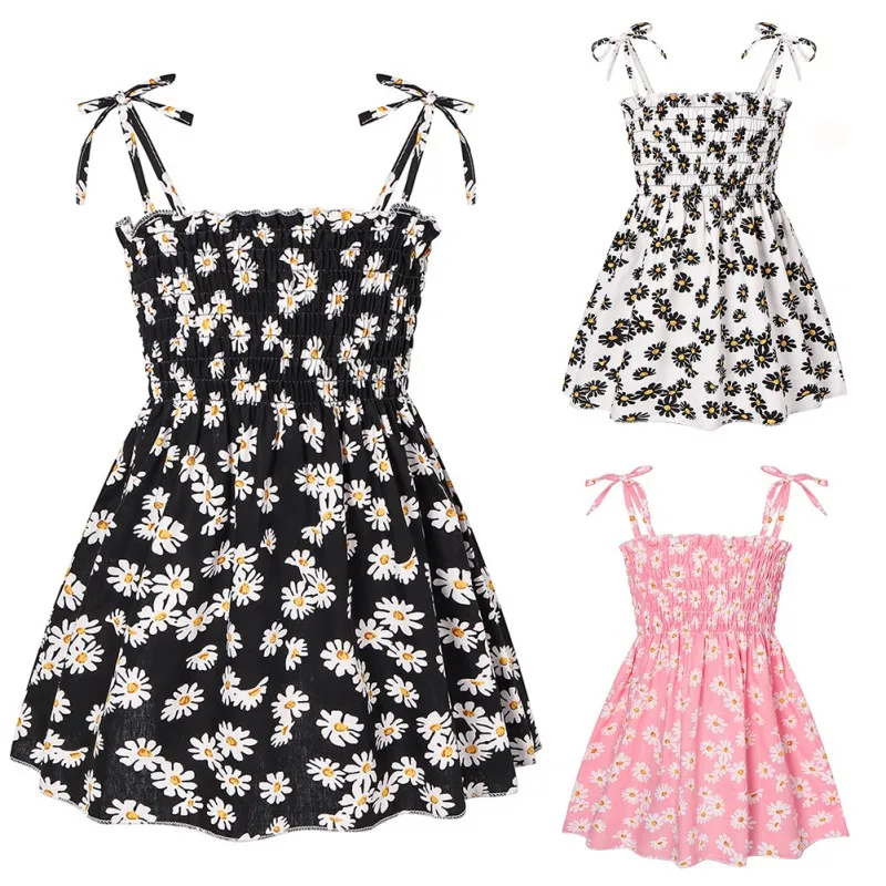 3-7T Summer Girl Dress Little Daisy Cherry Suspender Dresses Sleeveless Sweet Versatile Sling Cotton Soft Outing Casual Vestidos