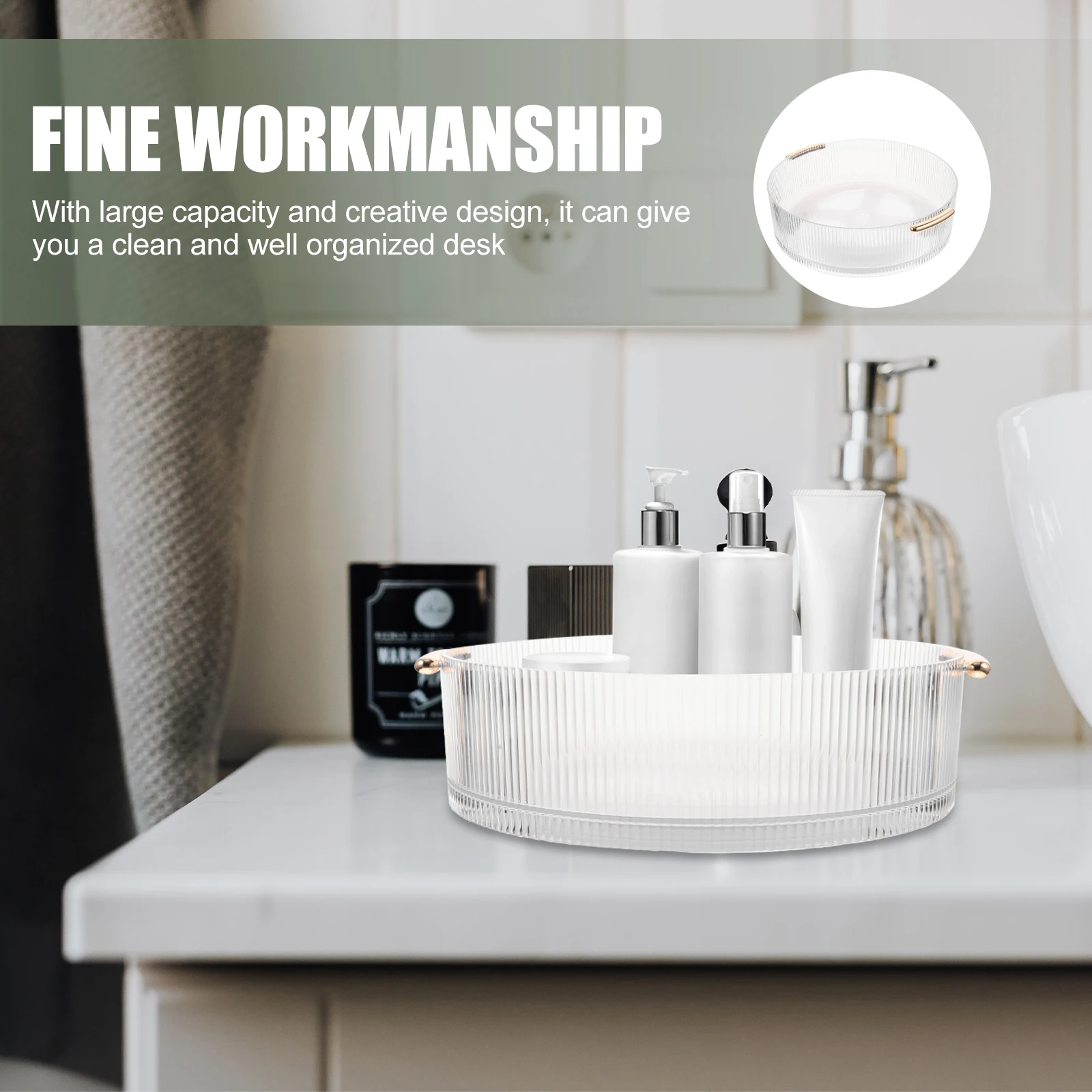

Round Rotating Makeup Organizer Tray Desktop Storage Holder For Kitchen Bathroom Non-Slip Turntable Organizer For