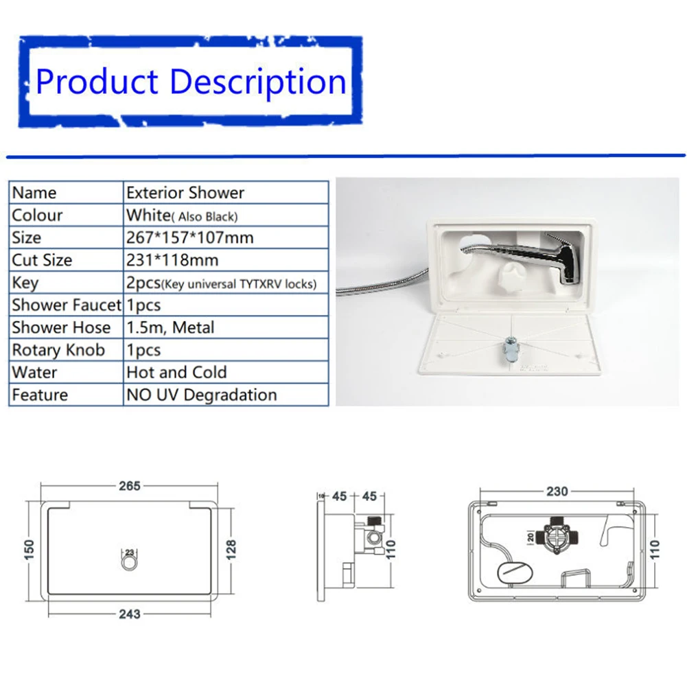 

Внешний душ для автофургона с замком, регулируемый горячий и холодный внешний душ для автофургона, лодка, морской кемпер, аксессуары для каравана