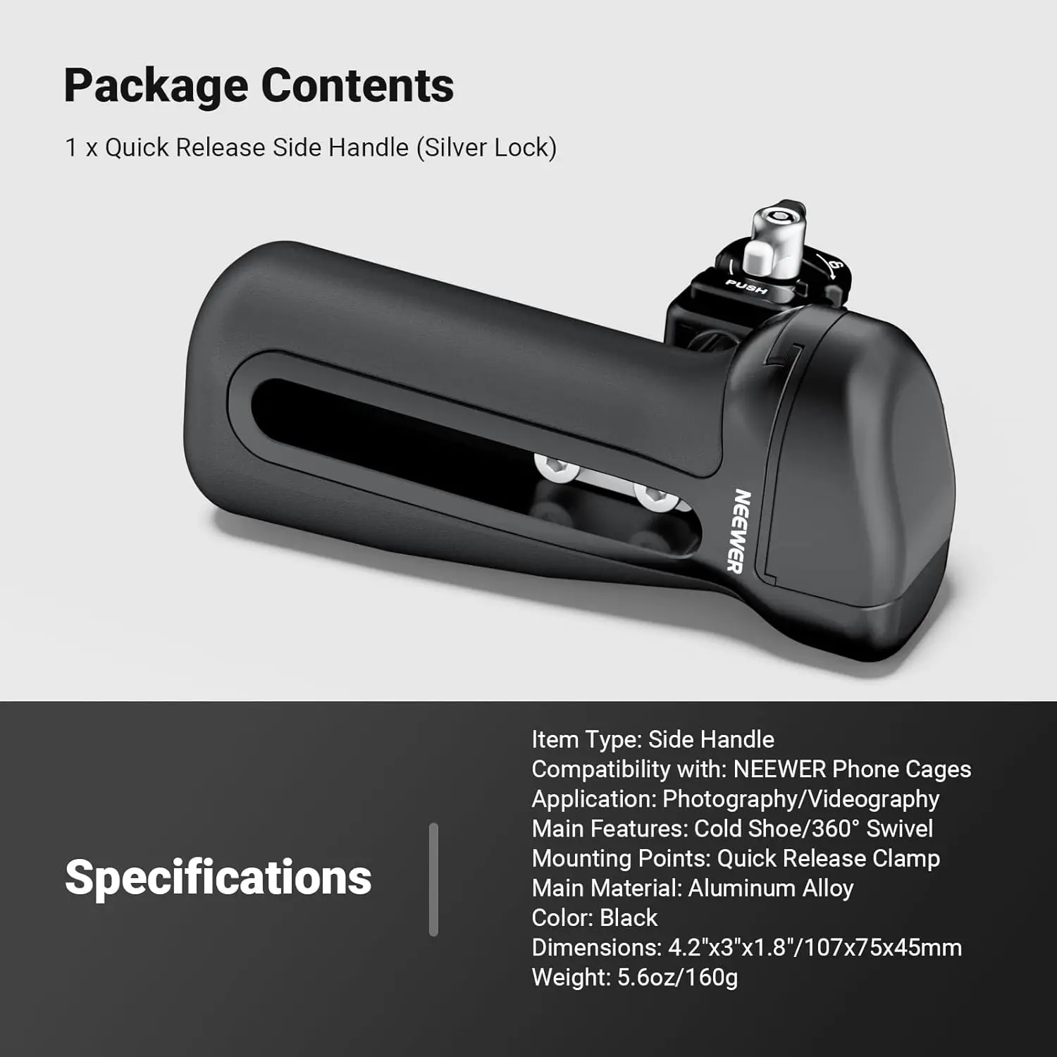 NEEWER Schnellverschluss-Seitengriff mit Anti-Off-Kaltplattenhalterung, 360° ° Drehbarer, rutschfester Silikongriff für iPhone 16 Pro Max S25 Ultra – Detail 7