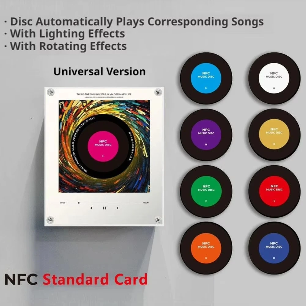 Auto Rotating NFC Sensing Magnetic Song Player Night Light, Refrigerator Magnet Music Box with 8Pcs Empty Discs Creative Gift
